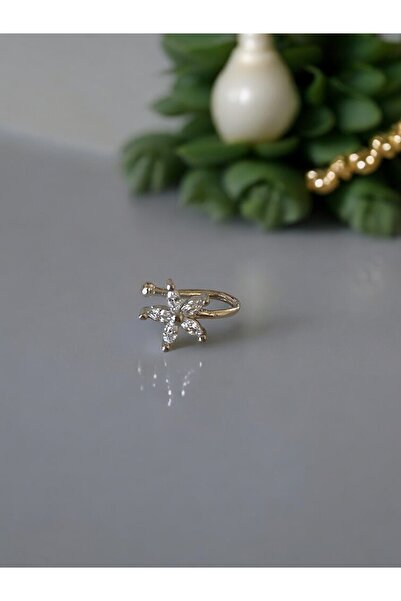 Bade Zirkon Taşlı Çiçek Model 316L Cerrahi Çelik Kıkırdak Küpe