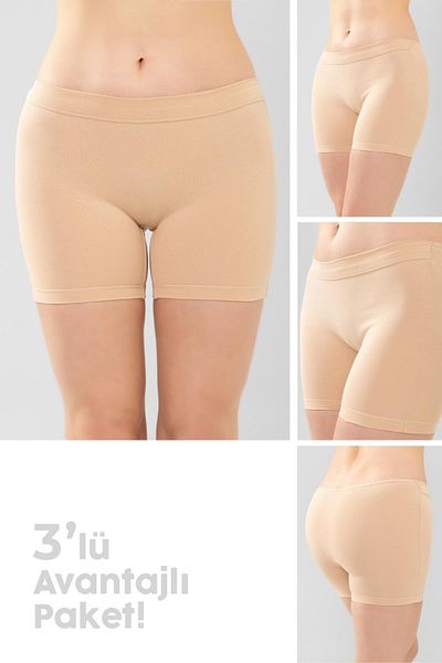 BAYKAR Women's Cotton Lycra Boxer Shorts 3 Pack 8042 Skin Color