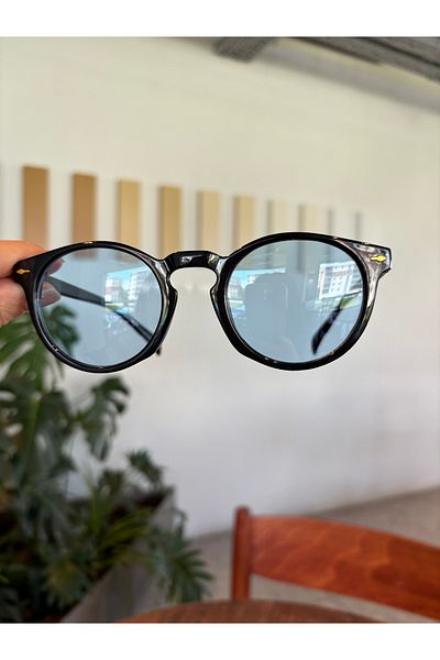 funeyes Yumy Black Round Blue Glass Sunglasses