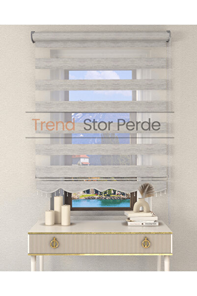 TREND STOR PERDE Gri Bambu Boncuklu Zebra Stor Güneşlik Perde