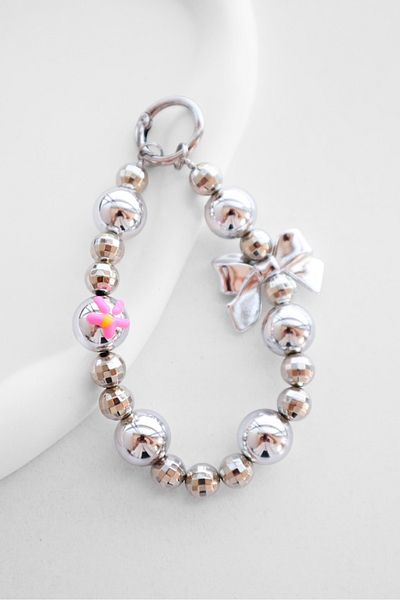 EFBUTİK Silver Disco Ball Bow Bag Charm Keychain
