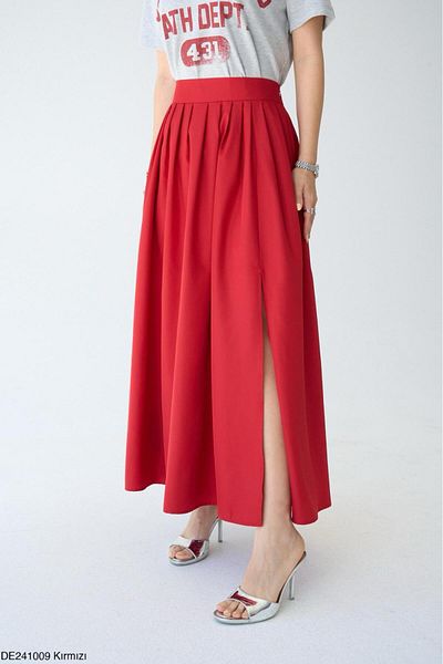 Lupies Women's Pleated Detailed Slit Long Skirt