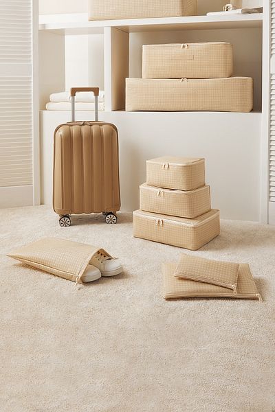 Homewave Σετ οργάνωσης βαλίτσας 6 τεμαχίων Beige Gingham, Ταξιδιωτική τσάντα