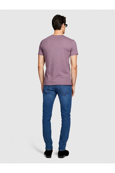 Sisley Тениска с прилепнал крой %100 Koton Slim Fit Slub Тениска Erkek Mor - 323A3YR7S101K