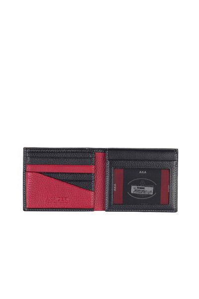 Aka Leather Black Red Men's Wallet 506 -2/8