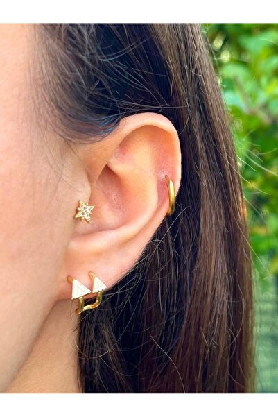 Zerys Jewelry Zircon Stone Triangle Silver Earrings