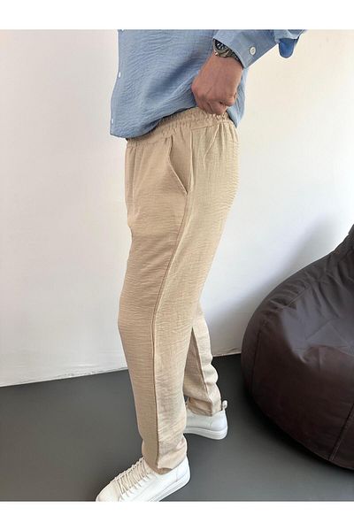 tiggirmoda Cream Comfortable Fit Linen Look Trousers