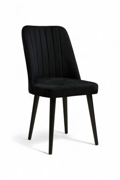 MYMASSA Polo Sandalye - Soho Siyah Kumaş - Ahşap Siyah Ayak - Mutfak Sandalyesi - Salon Sandalyesi