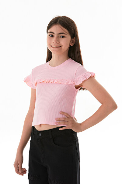 Fulla Moda Κοριτσίστικο κορμάκι με κορδόνι με βολάν μπροστά από Lycra