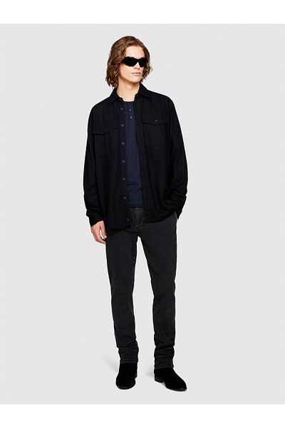 Sisley 100% Koton Slim Fit με κουμπιά μακρυμάνικο μπλουζάκι Slub Ανδρικό μπλουζάκι Navy - 323A3YR7S1034