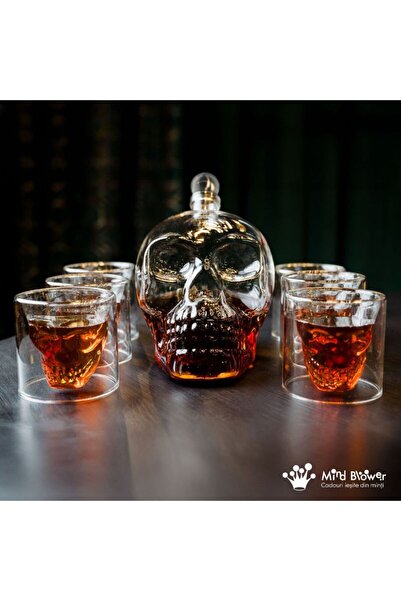OEM Decanter set, Skull design, 6 skull shaped glasses, 75ml, accessories included, funnel, 1 L