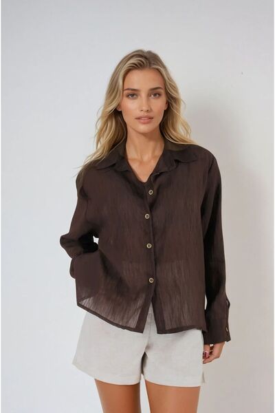 FABB Kahverengi Yan Düğme Detaylı Gömlek
