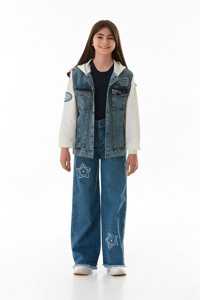 Fulla Moda Letter Embroidered Handle and Hooded Combed Cotton Girls' Jacket