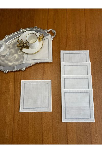 Smiling Home 6 bucăți lenjerie de culoare ecru, înveliș dublu brodat, șervețel de prezentare pentru cocktail argintiu