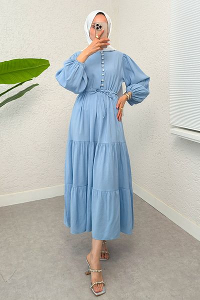 Salih Çelebi Shirred Lace Dress 2275 - Baby Blue