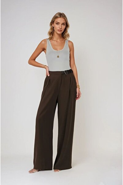FABB Brown Belt Detailed Palazzo Trousers