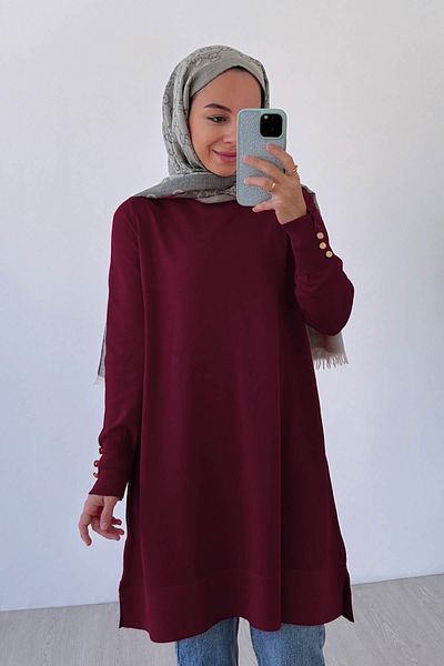 Ka Hijab Ένα Φόρμα Sparkly Mercerized Tunic - Claret Red