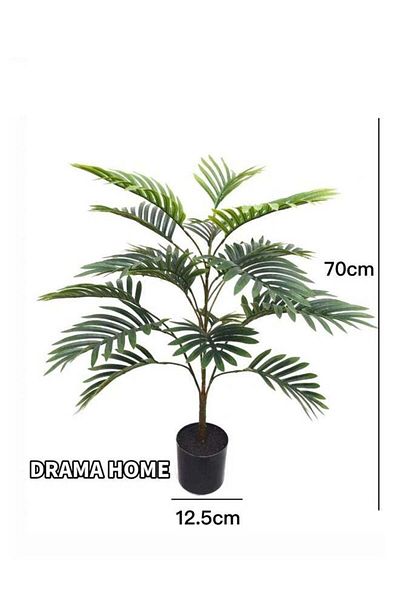 DRAMA HOME Artificial tree simulating a natural palm tree with a black stand, 70 cm high