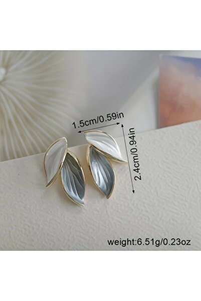 muheres Altın Kaplama Mavi Beyaz Yaprak Küpe