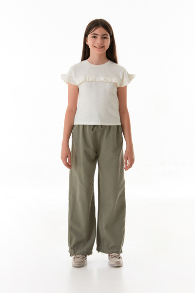 Fulla Moda Elastic Waist Tied Tasseled Girl's Trousers