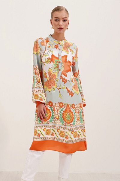 modaserdem Women's Patterned Viscose Dress - Orange