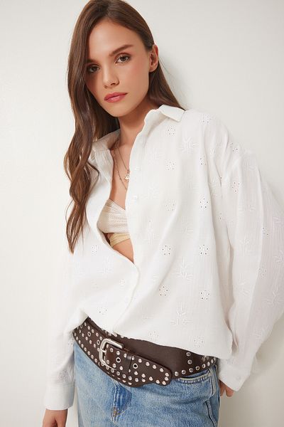 Lovelyİstanbul Embroidery Embroidered Muslin Shirt Ecru Lhf0022