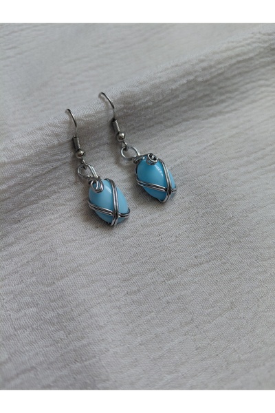 LuArte Doğal Taş Görünümlü Tel Sarma Küpe - Özgün Tasarım