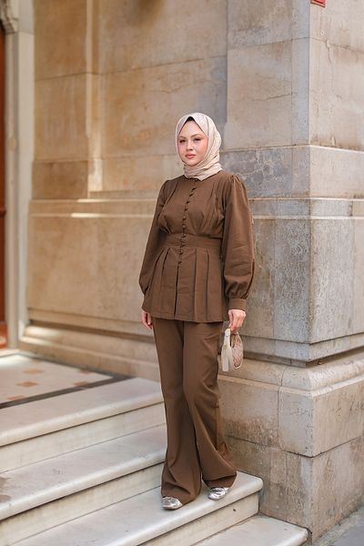 LOCCO Women's Waistband Detailed Suit Brown