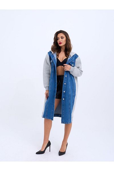 modaserdem Women's Long Denim Jacket-Grey