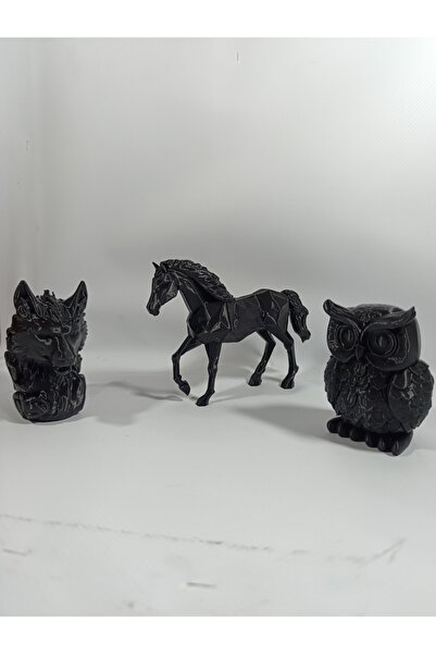 Pryod Üçlü Doğa Sembolü Figür Dizisi – Geometrik At · Baykuş · Kurt