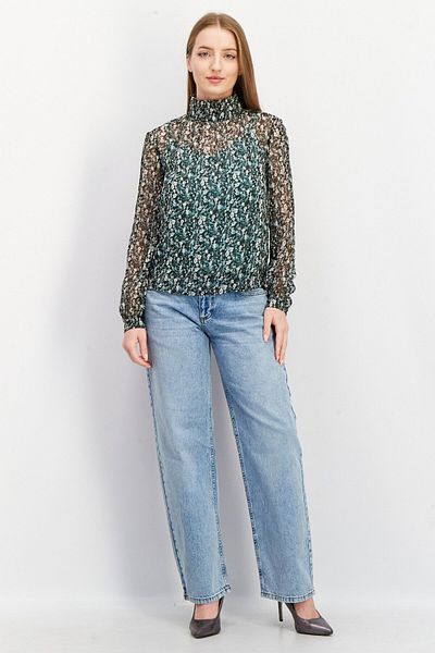 French Connection Women High Neck Long Sleeve Floral Print Top, Black Combo