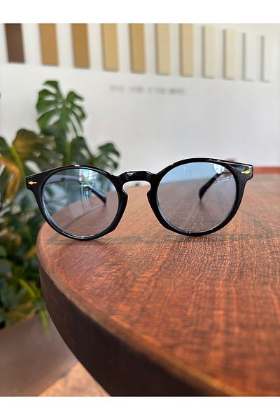 funeyes Yumy Black Round Blue Glass Sunglasses