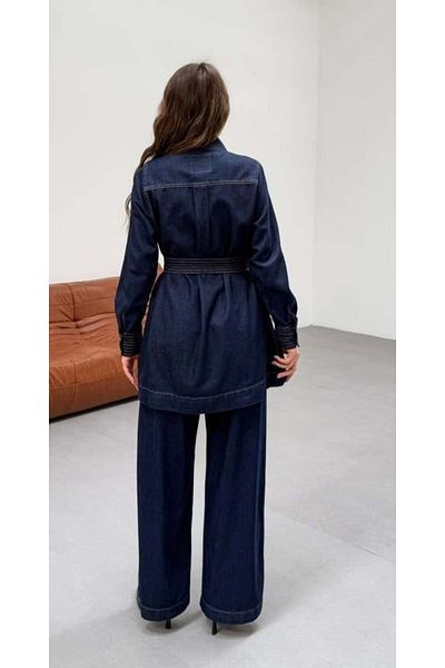 Cardella Premium Quality Belt and Pocket Detailed Design Double Denim Suit Pants Jacket Double Jeans Suit