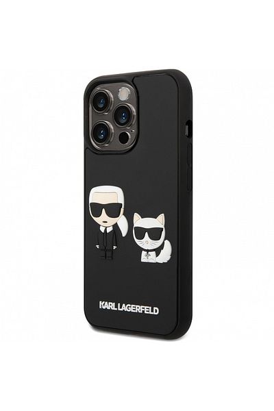 Karl LagerfeId Husa de protectie Karl Lagerfeld si Choupette 3D pentru iPhone 14 Pro Neagru