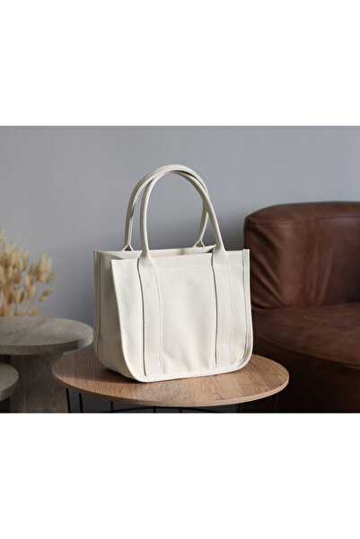 MODA Krem Orta Boy Mumlu Kanvas Çanta