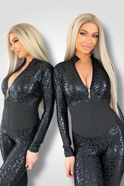 BOMBFIT Leopard Corset Jumpsuit, Shapewear, Lycra, Black