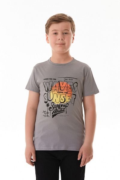 Fulla Moda 100% Cotton Waves Sunset Printed Boys' T-Shirt