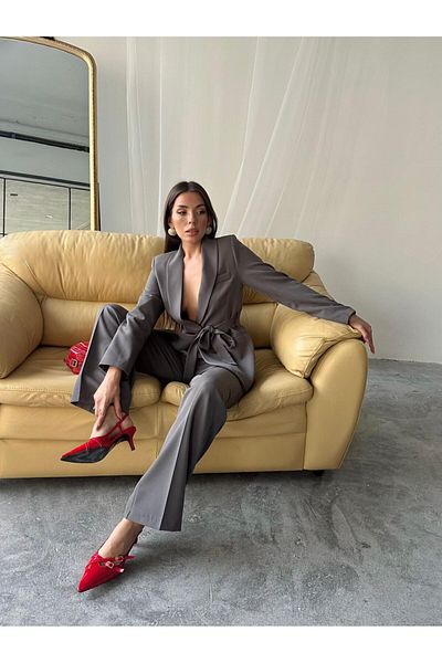 BUTİK ELAJ Women's Gray Belted Suit