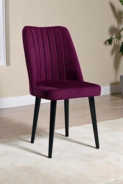 MYMASSA Polo Sandalye - Soho Mor Kumaş - Ahşap Siyah Ayak - Mutfak Sandalyesi...