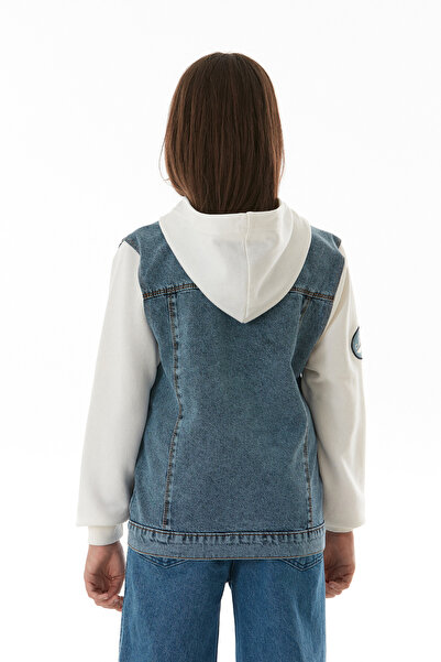 Fulla Moda Letter Embroidered Handle and Hooded Combed Cotton Girls' Jacket