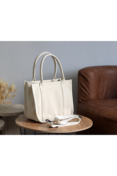 MODA Krem Orta Boy Mumlu Kanvas Çanta