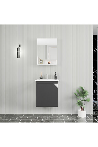 ARNETTİ Divino Alvis 55 Cm Lavabolu Banyo Dolabı – Antrasit Kapaklı, Beyaz Gövdeli Takım