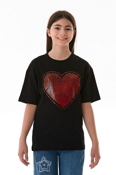 Fulla Moda Heart and Love Text Printed Girl's Oversize T-Shirt
