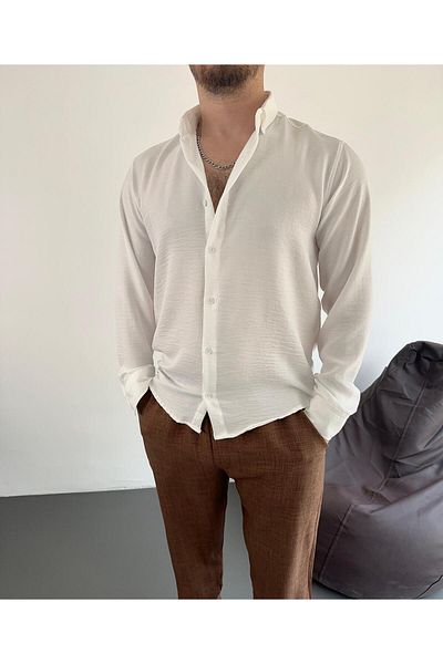 tiggirmoda White Crinkle Linen Shirt