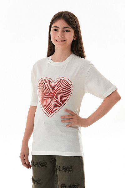 Fulla Moda Heart and Love Text Printed Girl's Oversize T-Shirt