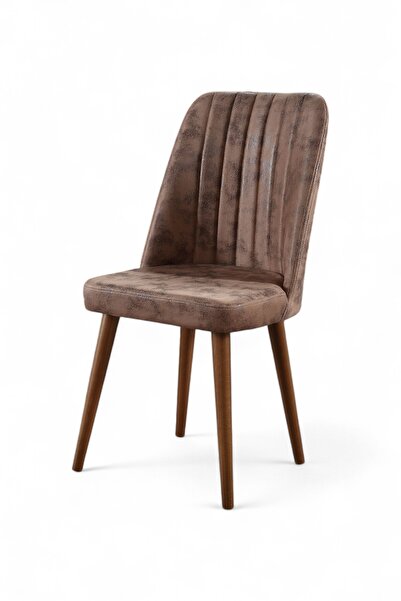 MYMASSA Polo Sandalye - Milas Kahve Kumaş - Ahşap Ceviz Ayak - Mutfak Sandalyesi - Salon Sandalyesi