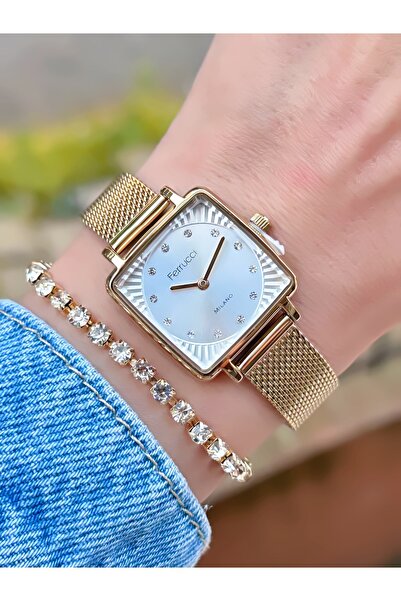 Ferrucci ÇELİK KORDON HASIR KARE KASA KADIN KOL SAATİ 3 ATM SU GEÇİRMEZ 2 YIL...