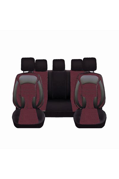 Deluxe Boss Set Huse Scaune Auto DeluxeBoss, stofa, pt bancheta rabatabila fractionata, negru-rosu, 11 bucati