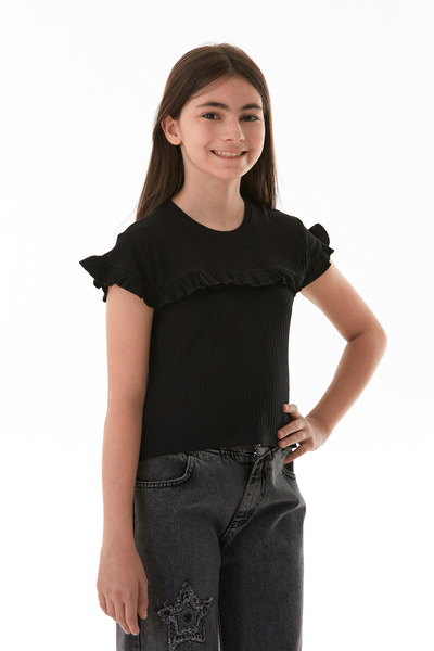 Fulla Moda Κοριτσίστικο κορμάκι με κορδόνι με βολάν μπροστά από Lycra