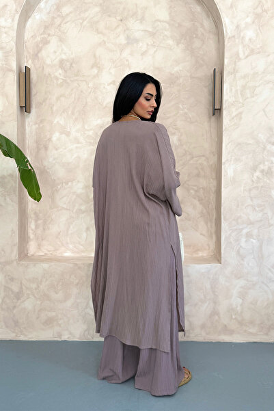 Ortaya Çık Long Plum Kimono Set - Top and Bottom Set